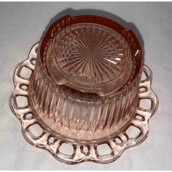 Vintage Old Colony Lace Edge Pink Depression Glass Flower Bowl Anchor Hocking - Picture 4 of 4